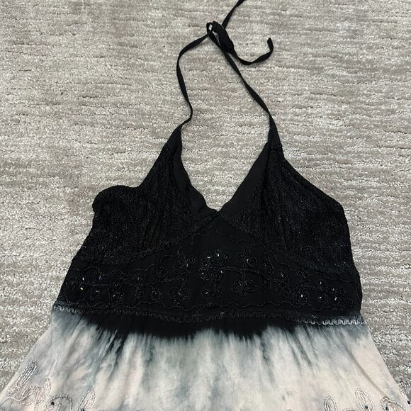 Vintage Dress Womens S Red Black Tie Dye Festival Boho Fairy Halter Y2K 90s - Picture 2 of 16